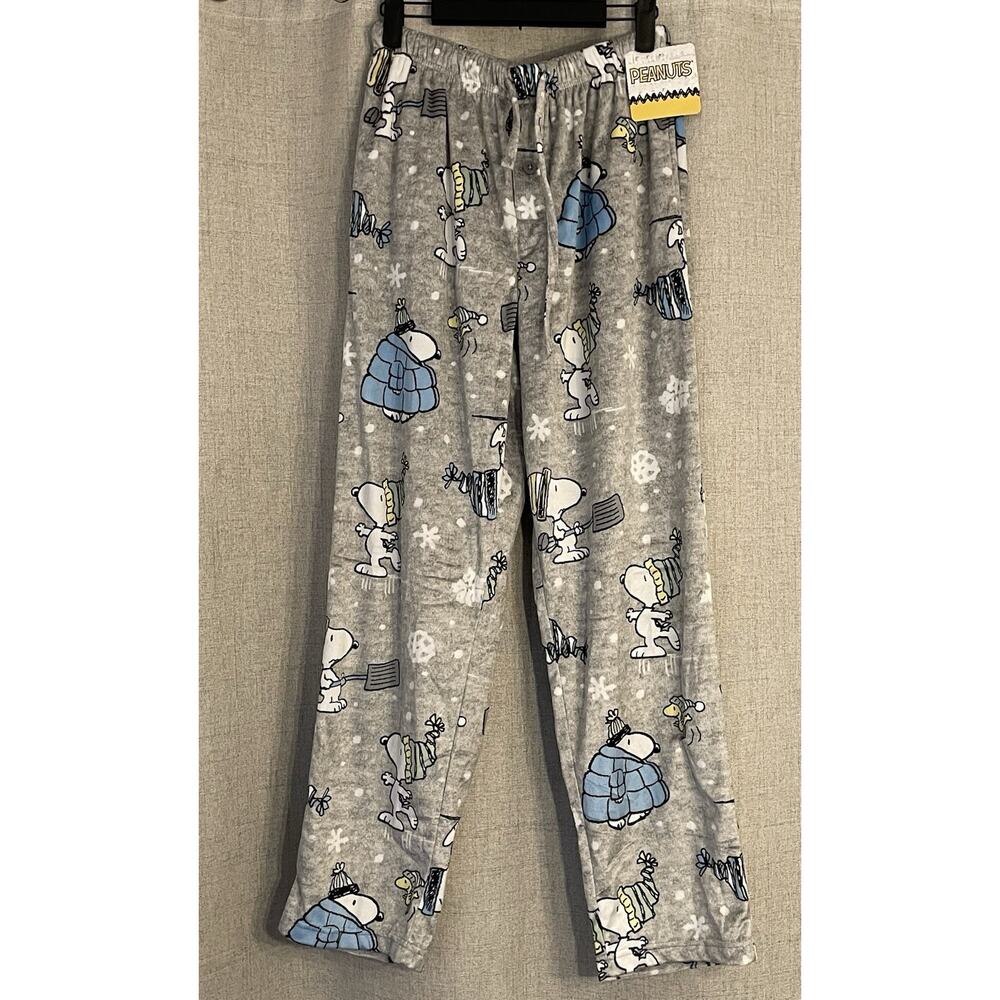 Peanuts Snoopy Woodstock Snowflakes Puffer Coat Lounge Pajama Pants Mens Small